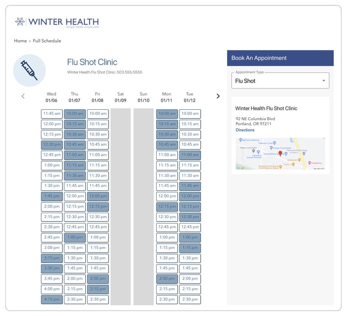 Winter health onine schedule for booking and appointment